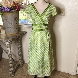 Coldwater Creek green polka dot fit and flare dress
